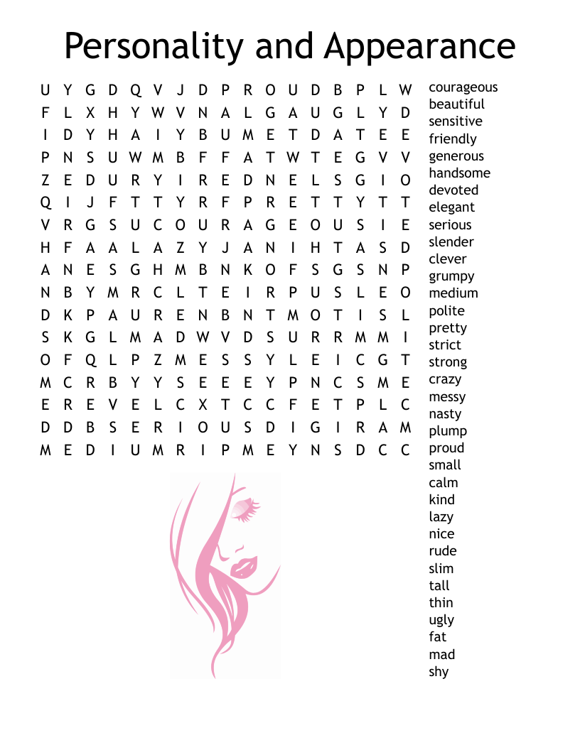 Personality and Appearance Word Search