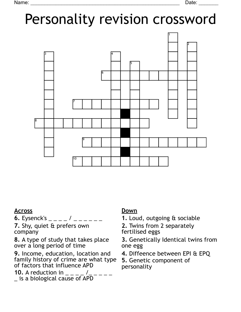 Personality revision crossword