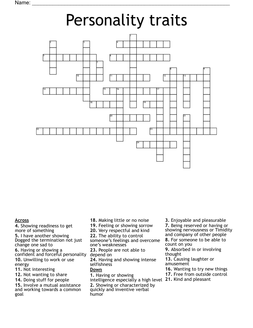 Personality traits Crossword