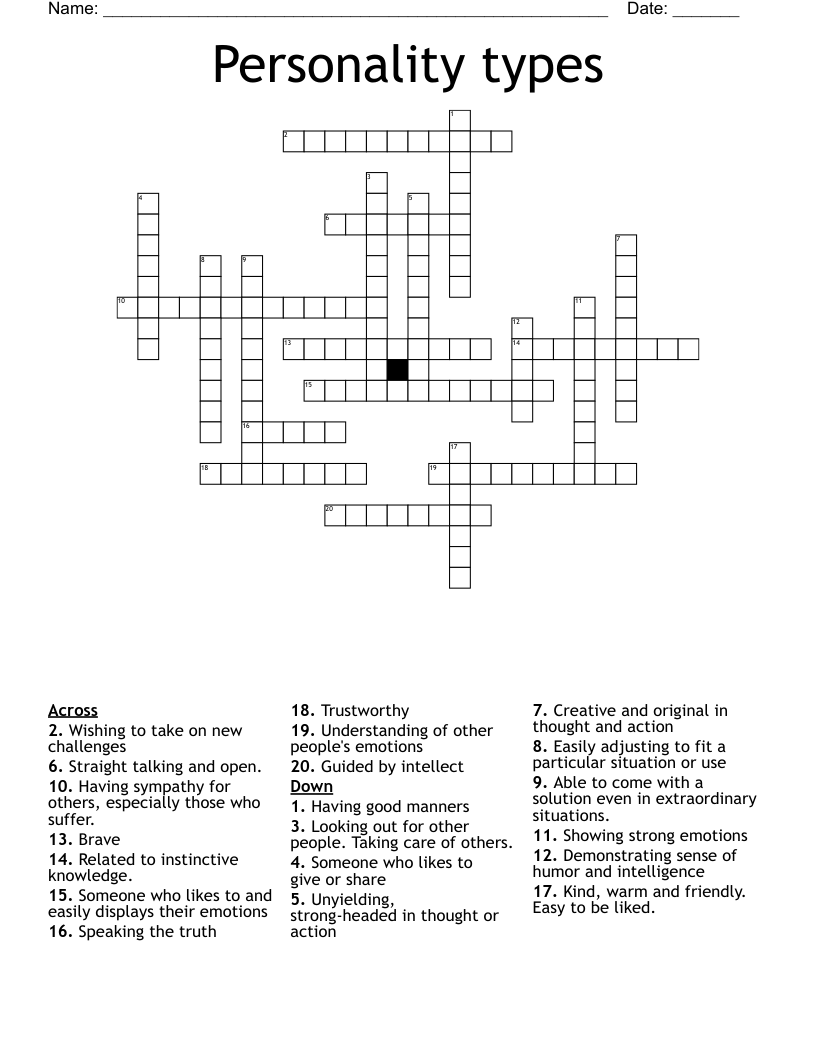 Personality types Crossword