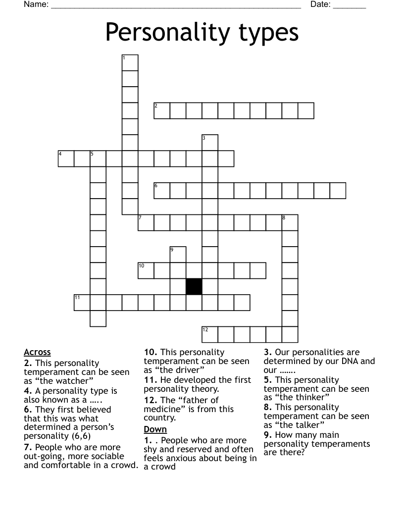Personality types Crossword
