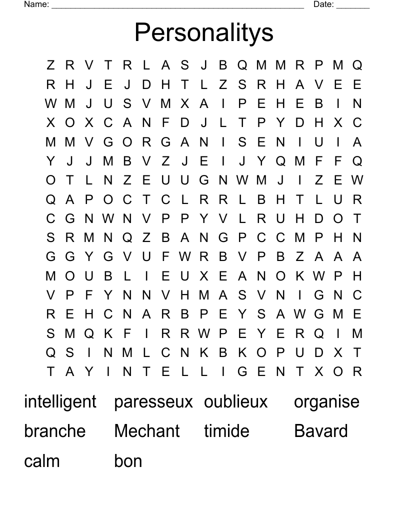Personalitys Word Search