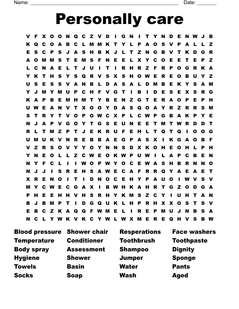 Personally care Word Search