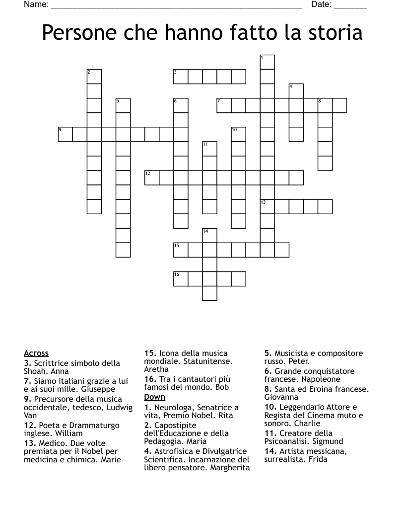 Persone che hanno fatto la storia Crossword