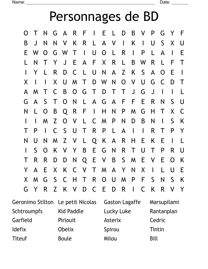 Personnages de BD Word Search
