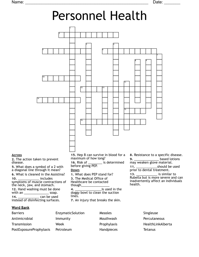 Personnel Health  Crossword