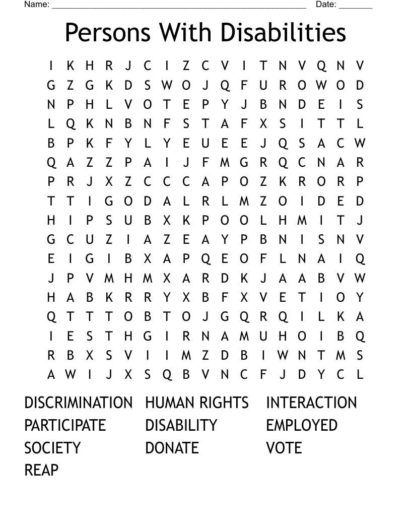 Persons With Disabilities  Word Search