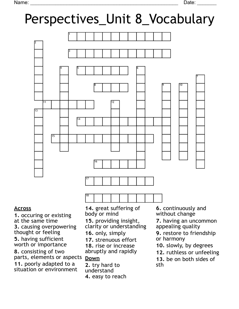 Perspectives_Unit 8_Vocabulary Crossword