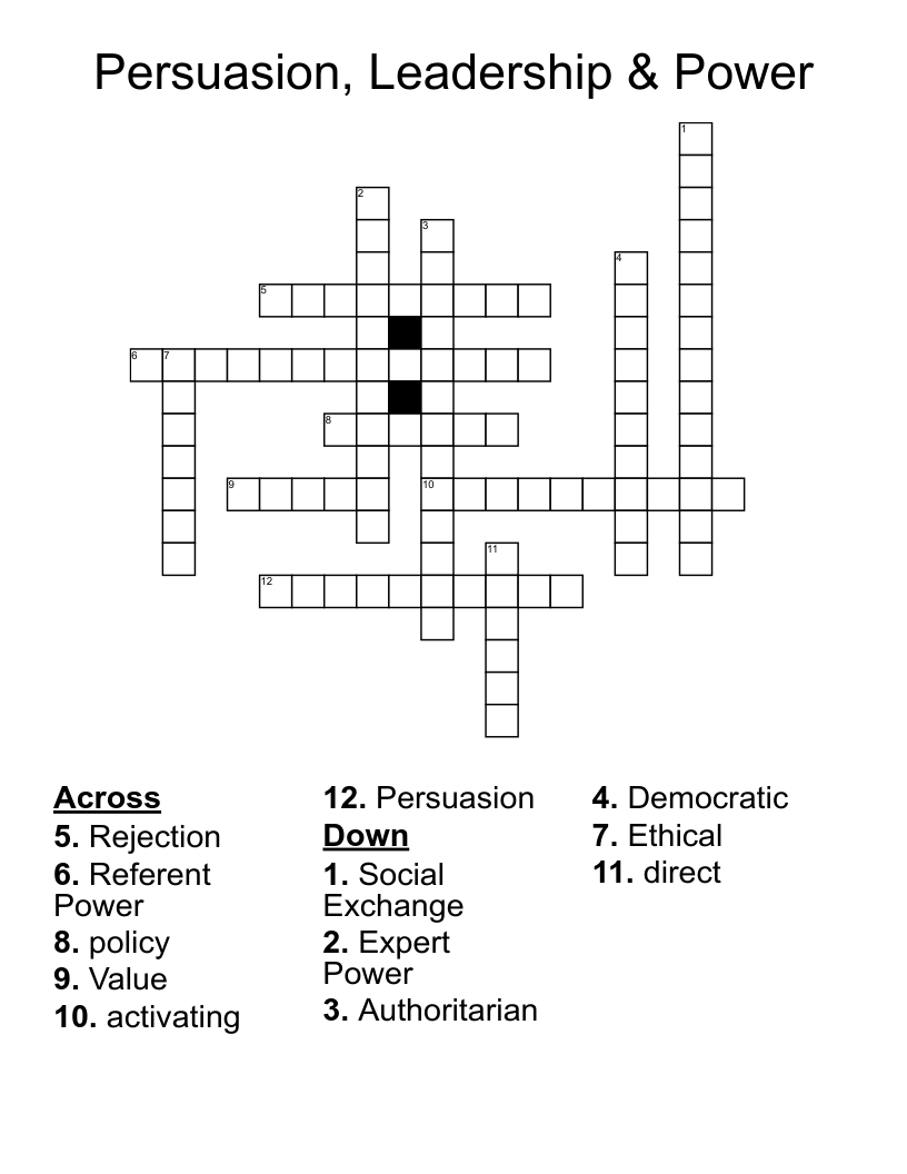 Persuasion, Leadership & Power Crossword
