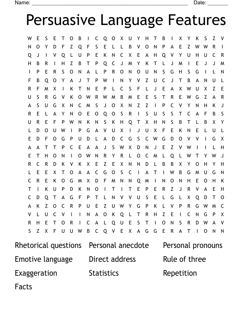Persuasive Language Features Word Search