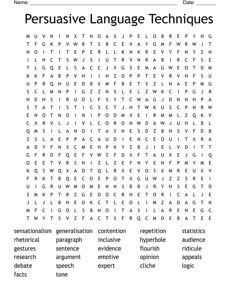 Persuasive Language Techniques Word Search