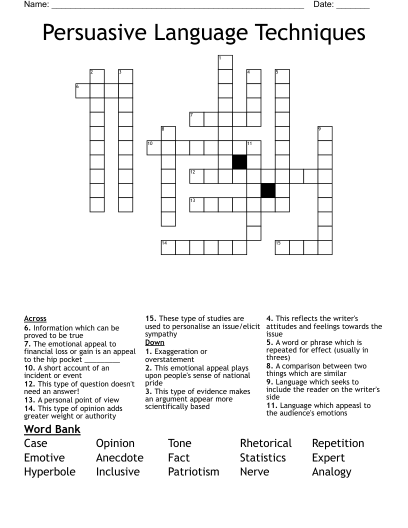 Persuasive Language Techniques Crossword