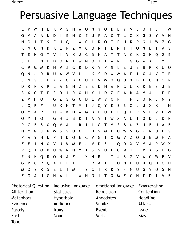 Persuasive Language Techniques Word Search