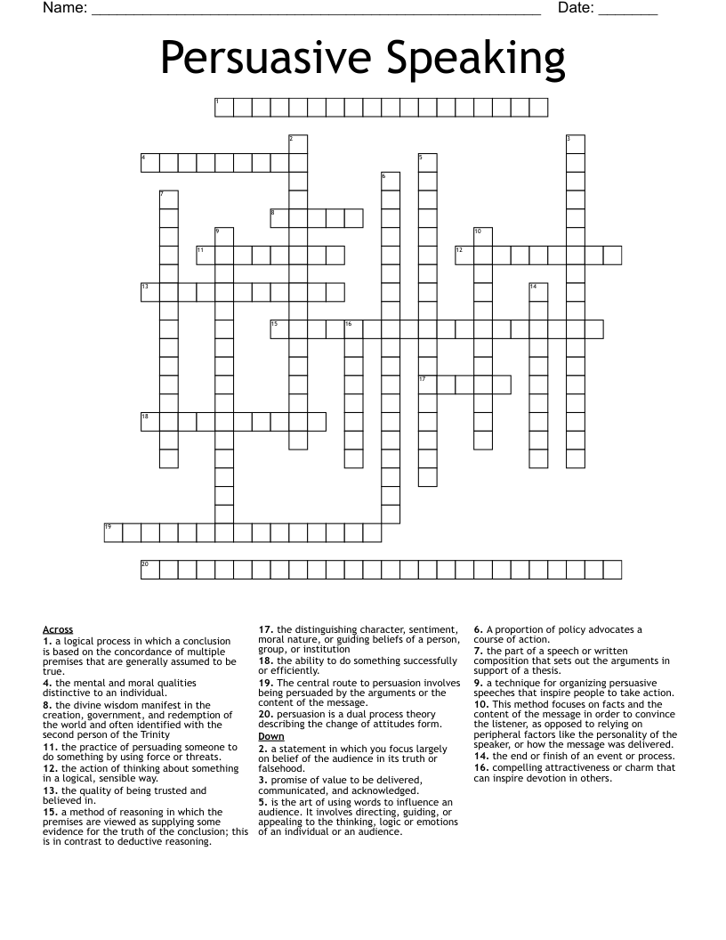 Persuasive Speaking Crossword