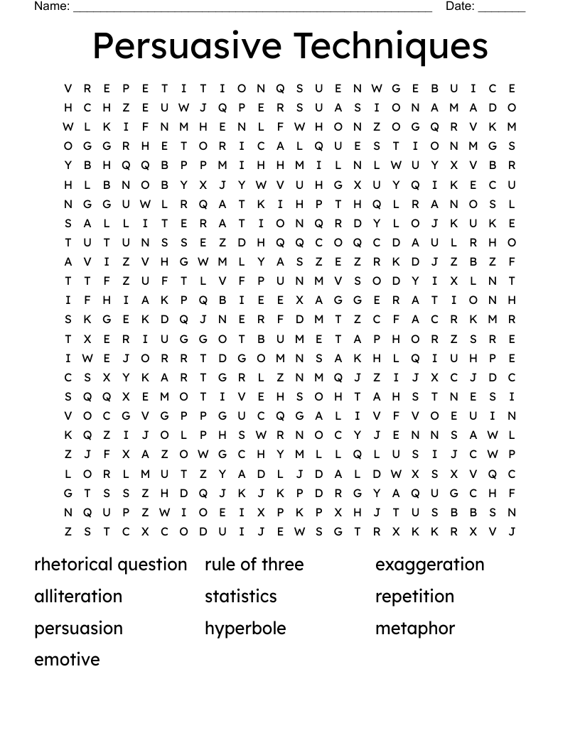Persuasive Techniques Word Search