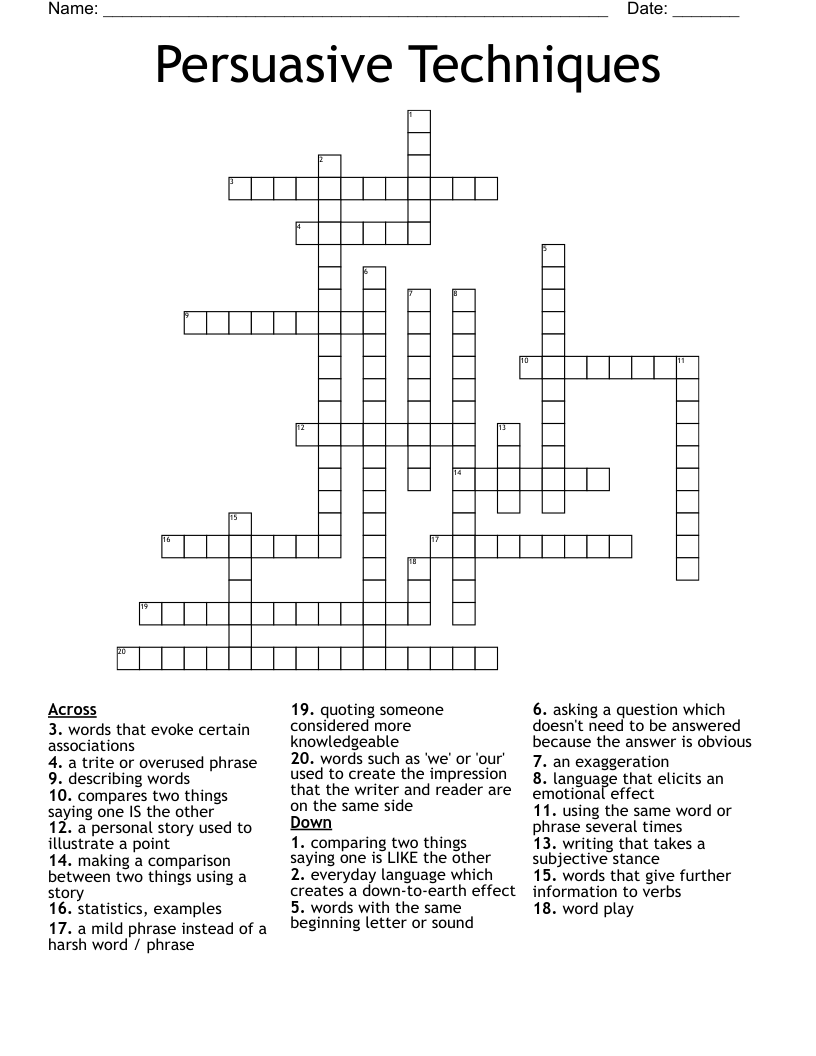 Persuasive Techniques Crossword
