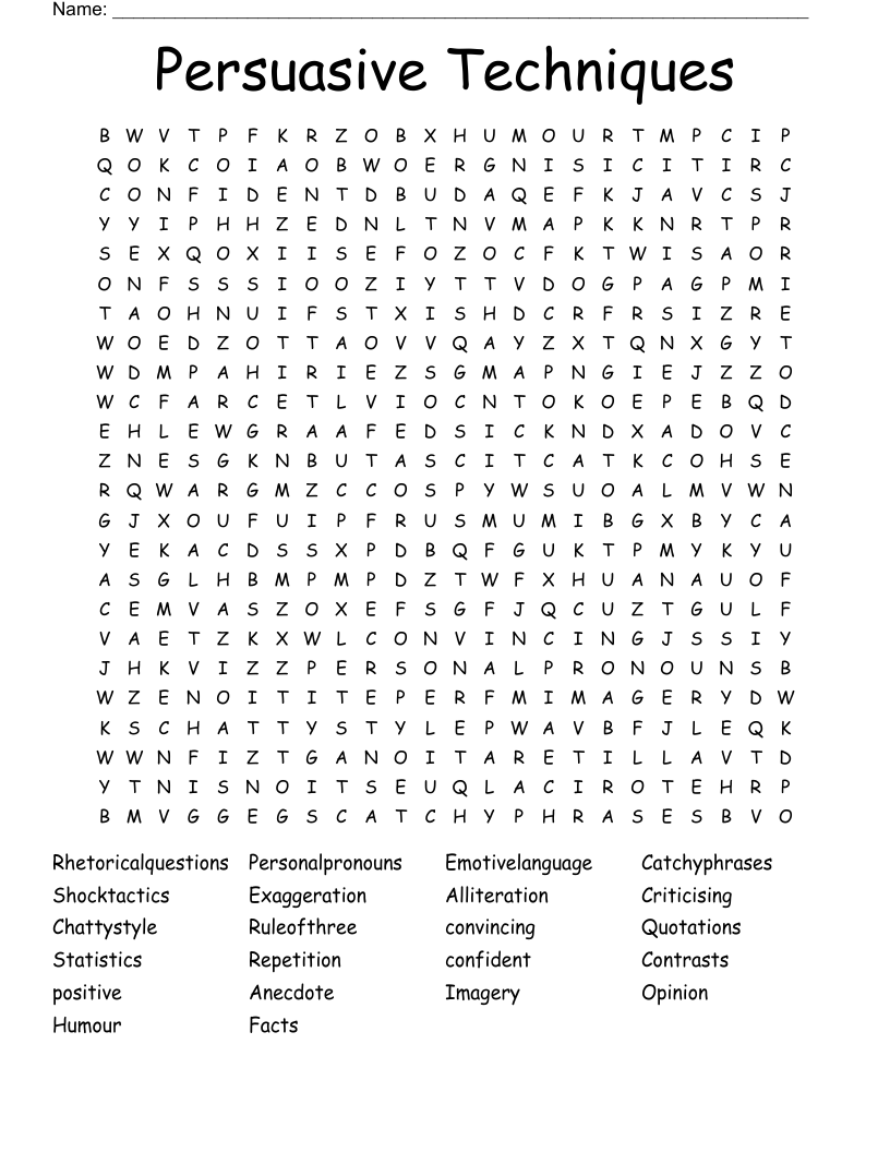 Persuasive Techniques Word Search