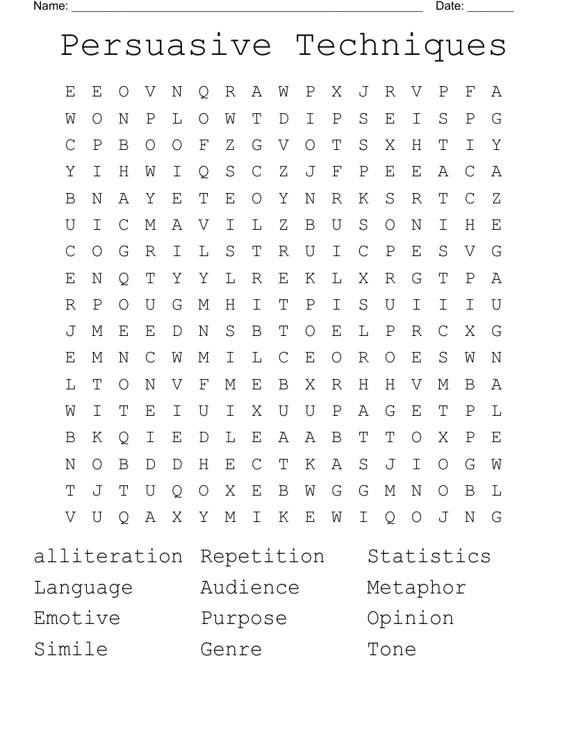 Persuasive Techniques Word Search