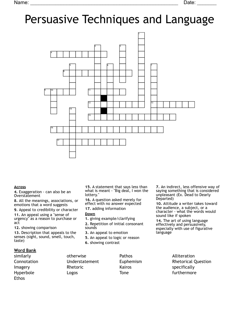 Persuasive Techniques and Language Crossword