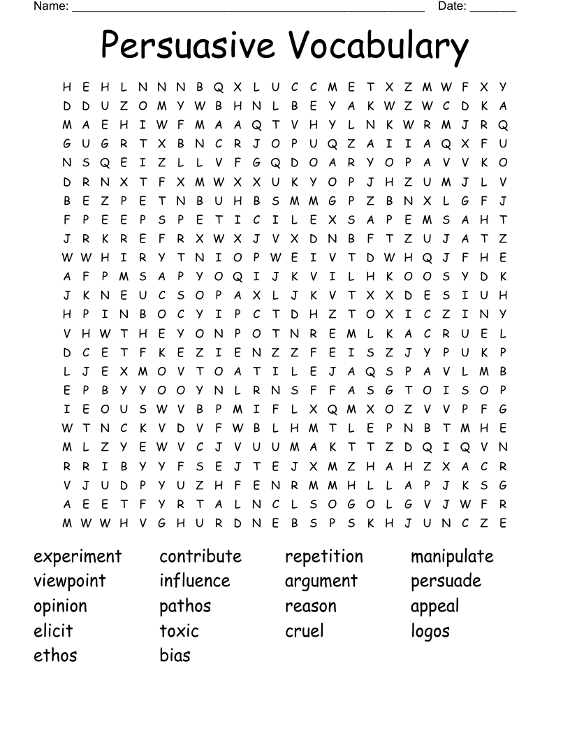 Persuasive Vocabulary  Word Search