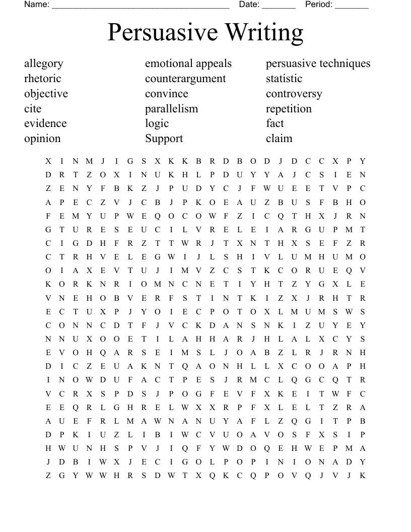 Persuasive Writing Word Search