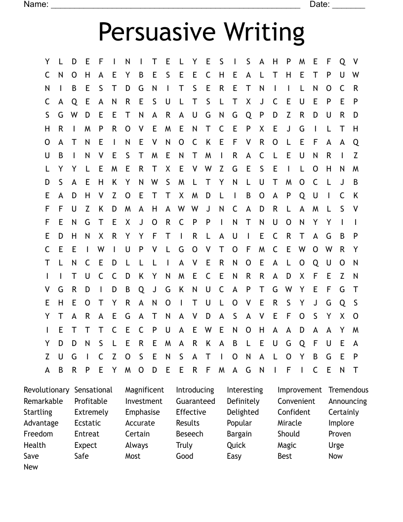 Persuasive Writing Word Search