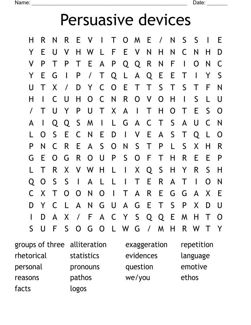 Persuasive devices Word Search