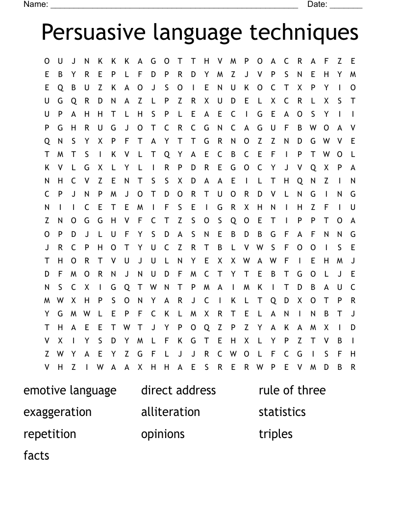 Persuasive language techniques Word Search