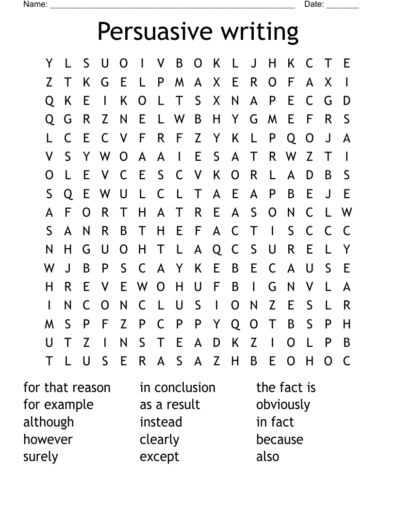 Persuasive writing Word Search