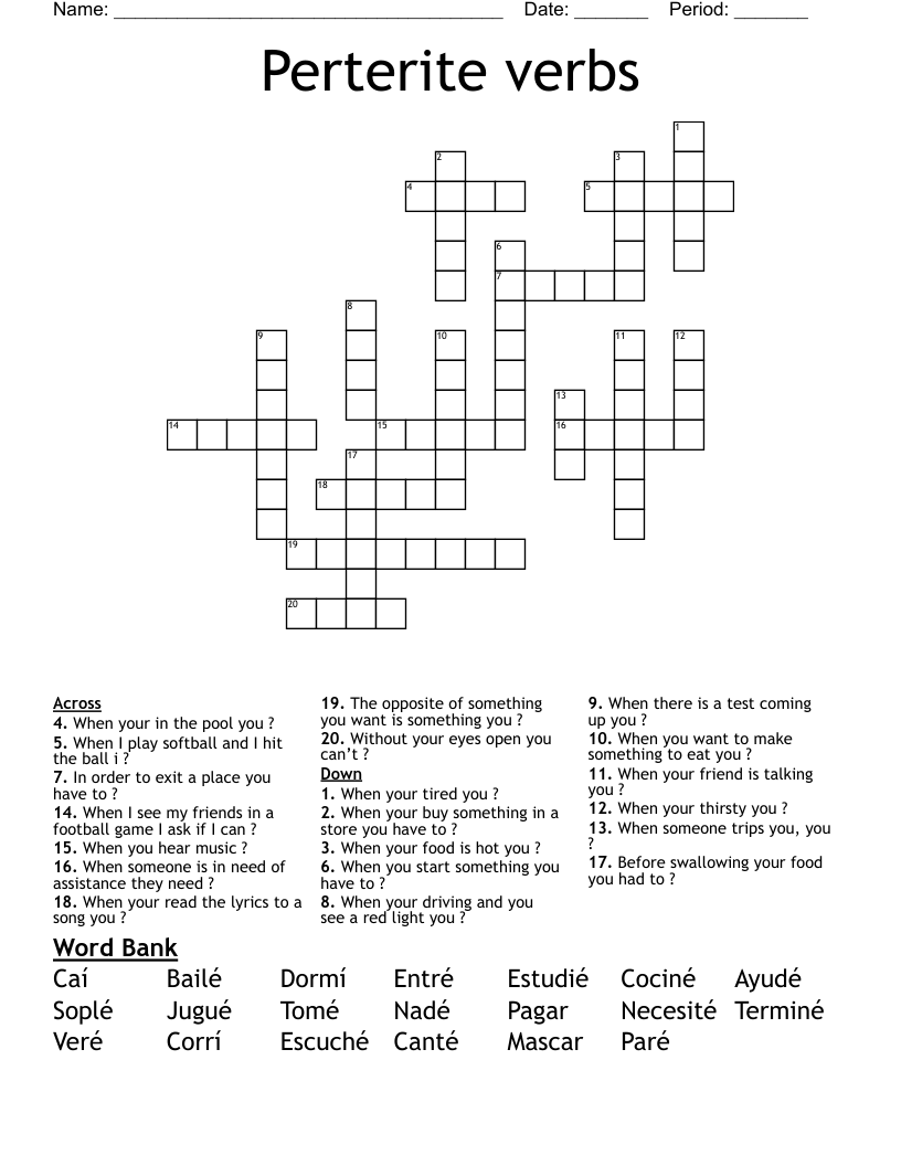 Perterite verbs Crossword