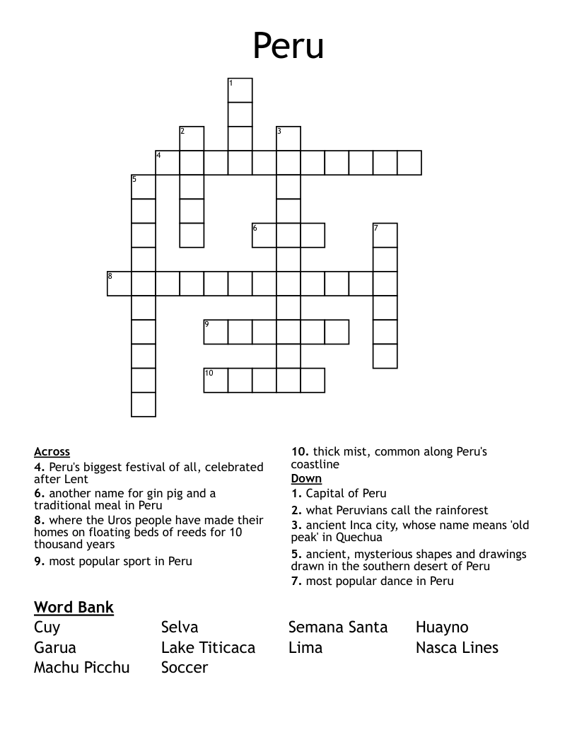 Peru Crossword