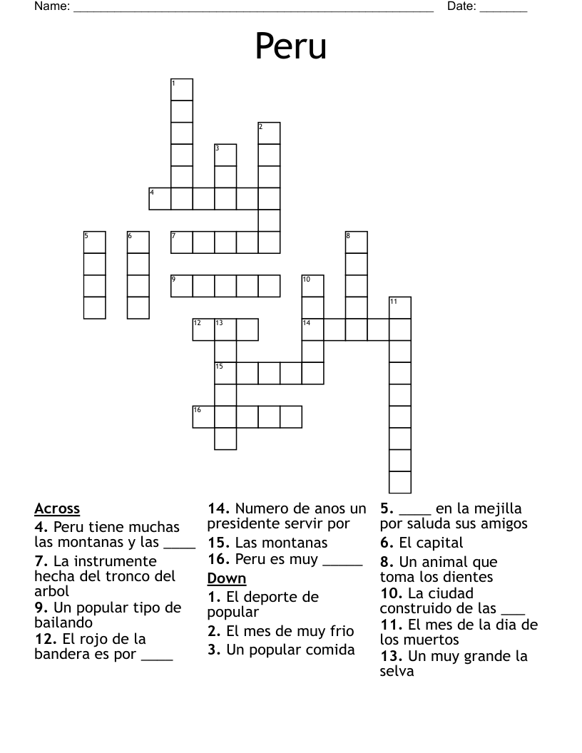 Peru Crossword