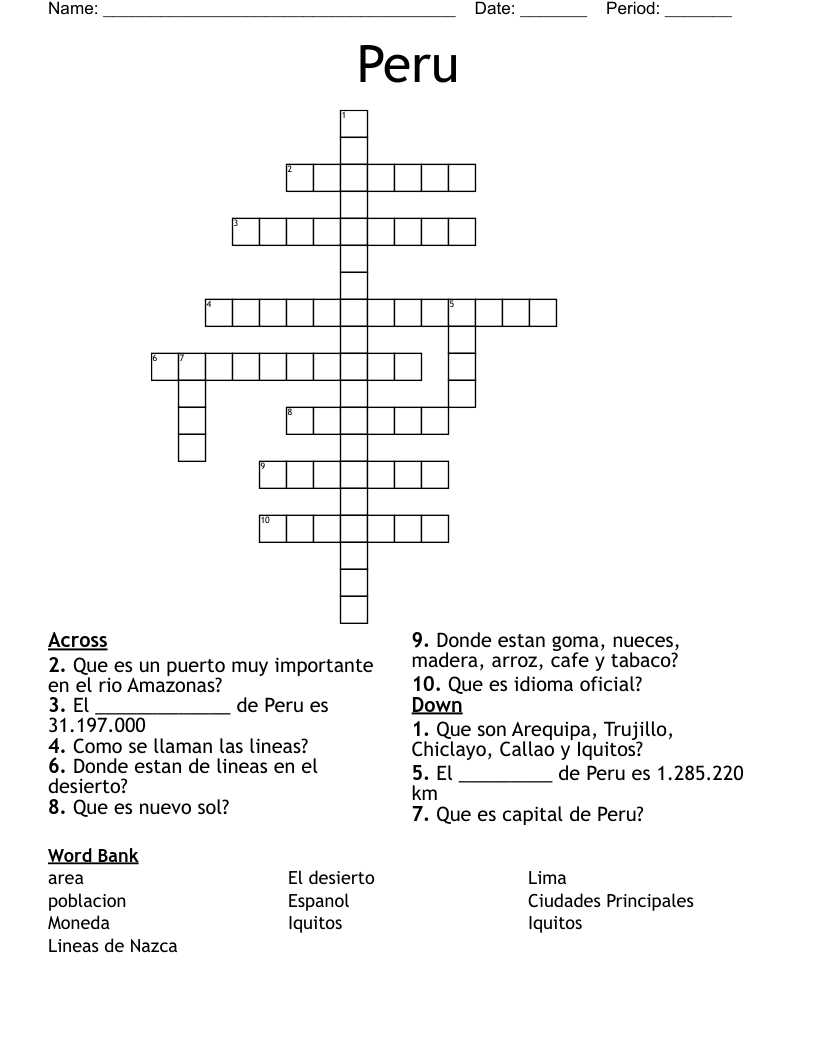 Peru Crossword