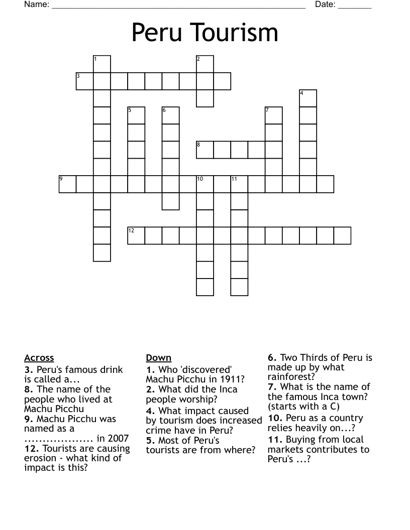 Peru Tourism Crossword