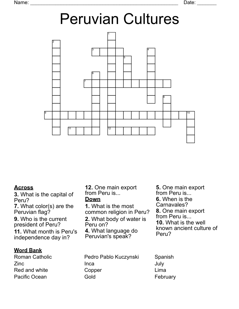 Peruvian Cultures Crossword
