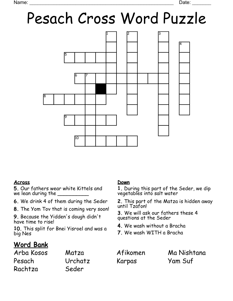Pesach Cross Word Puzzle