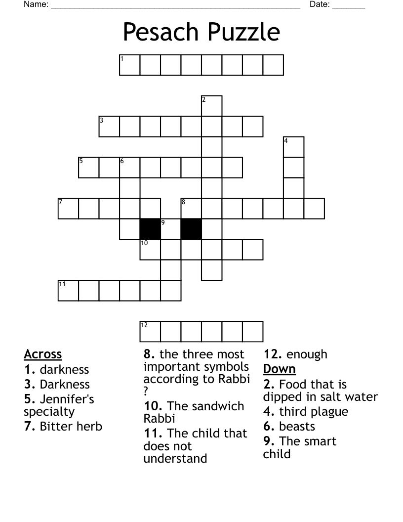 Pesach Puzzle Crossword