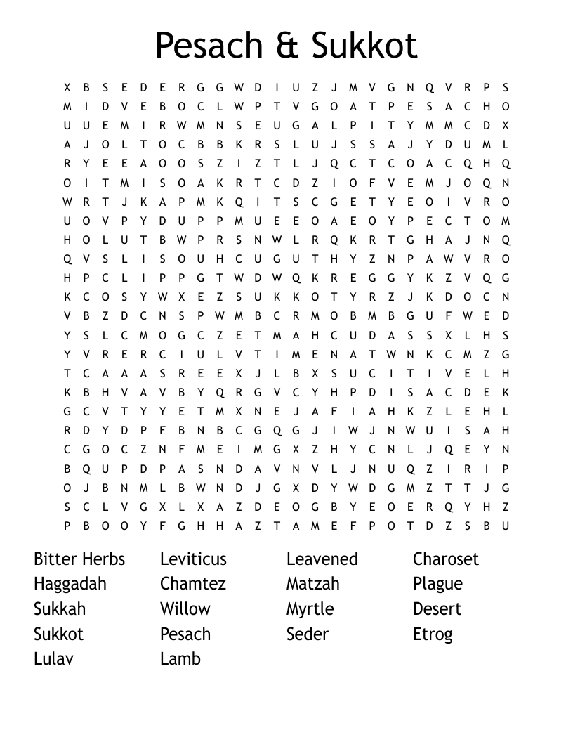 Pesach & Sukkot Word Search