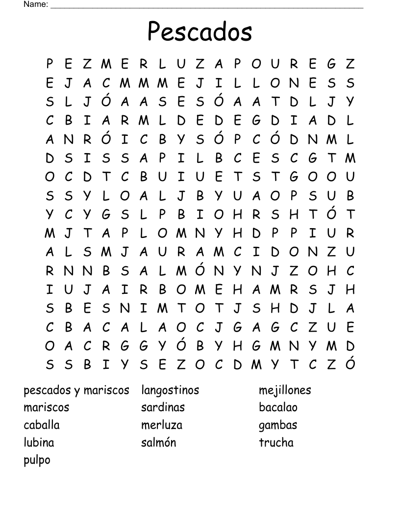 Pescados Word Search