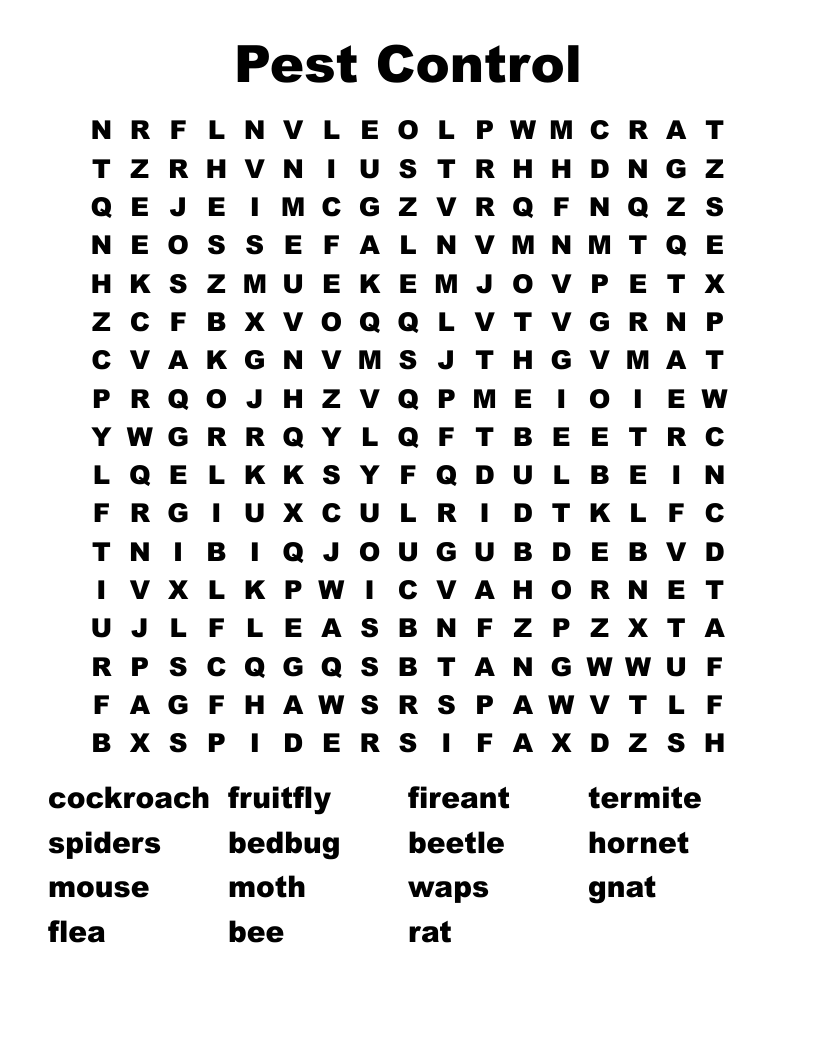 Pest Control Word Search