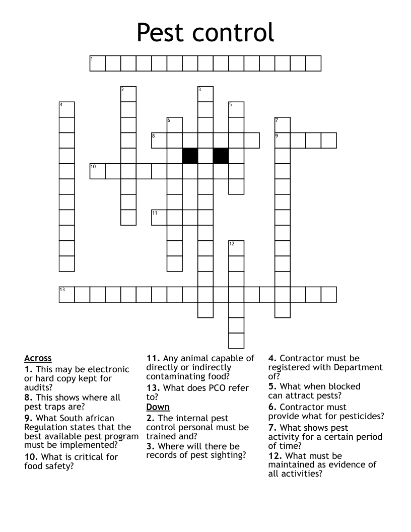 Pest control Crossword
