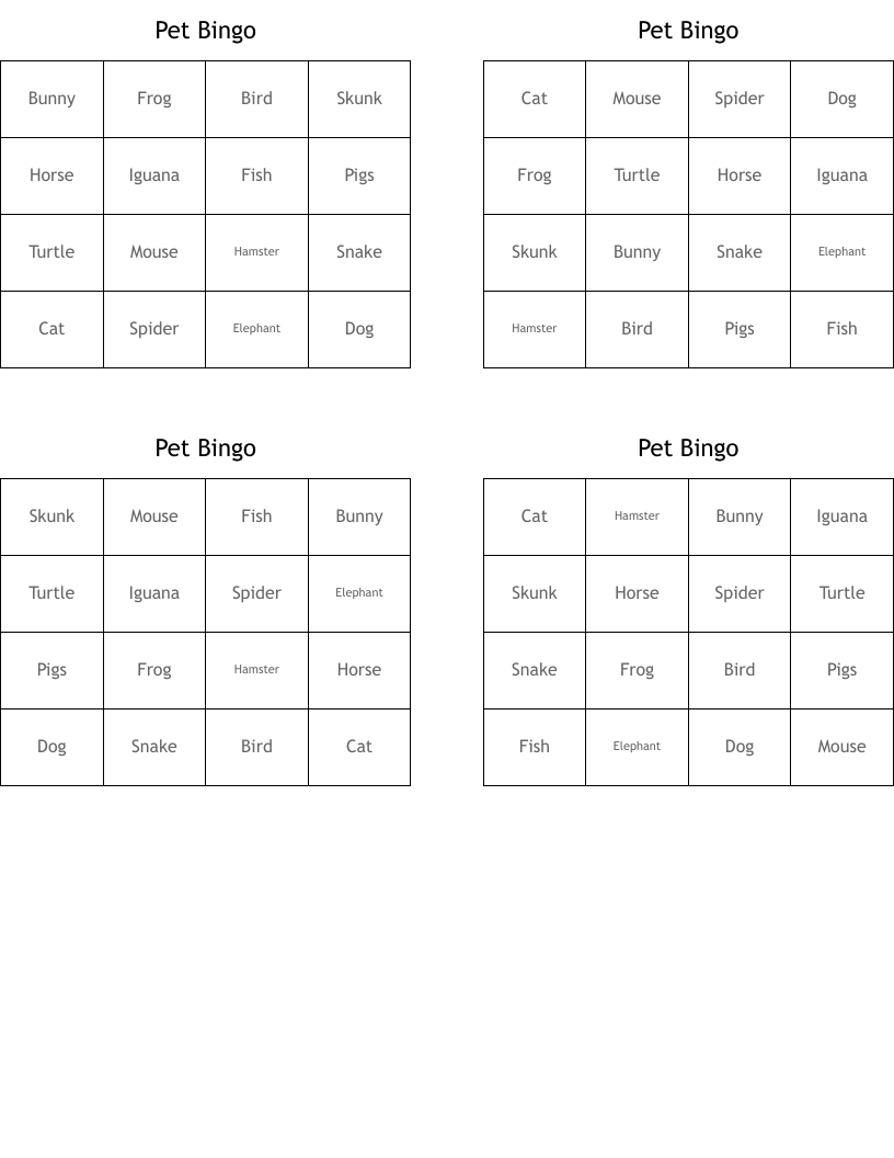 Pet Bingo