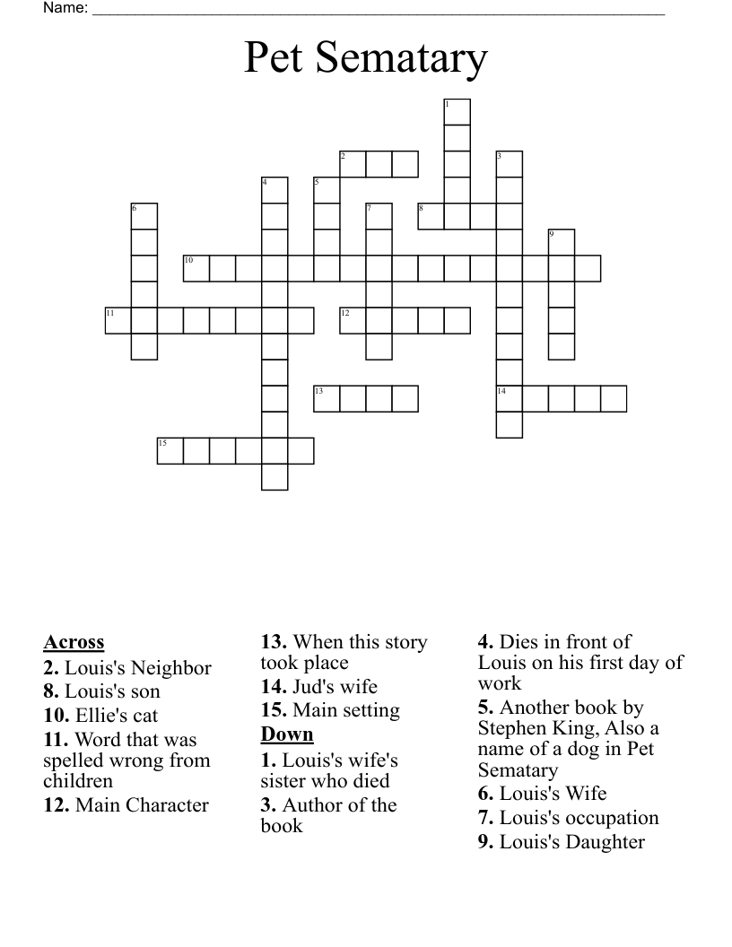 Pet Sematary Crossword