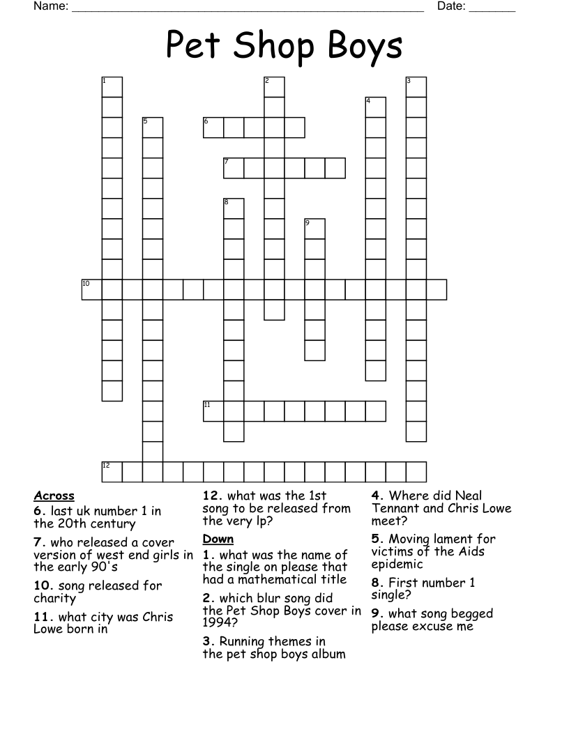 Pet Shop Boys   Crossword