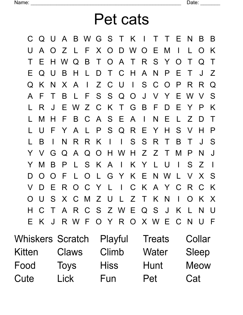Pet cats Word Search