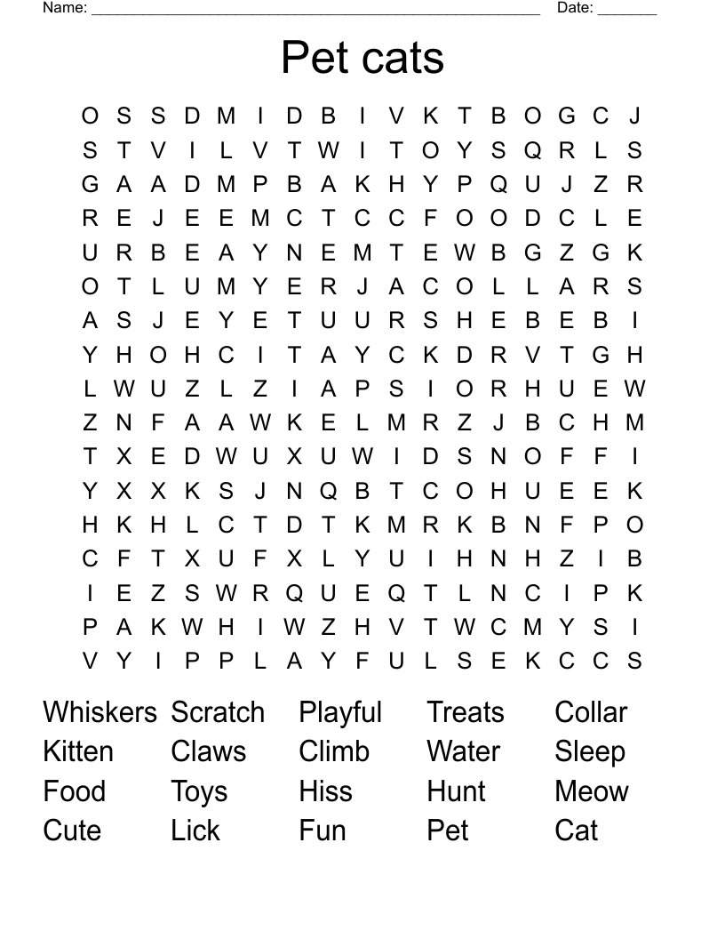Pet cats Word Search