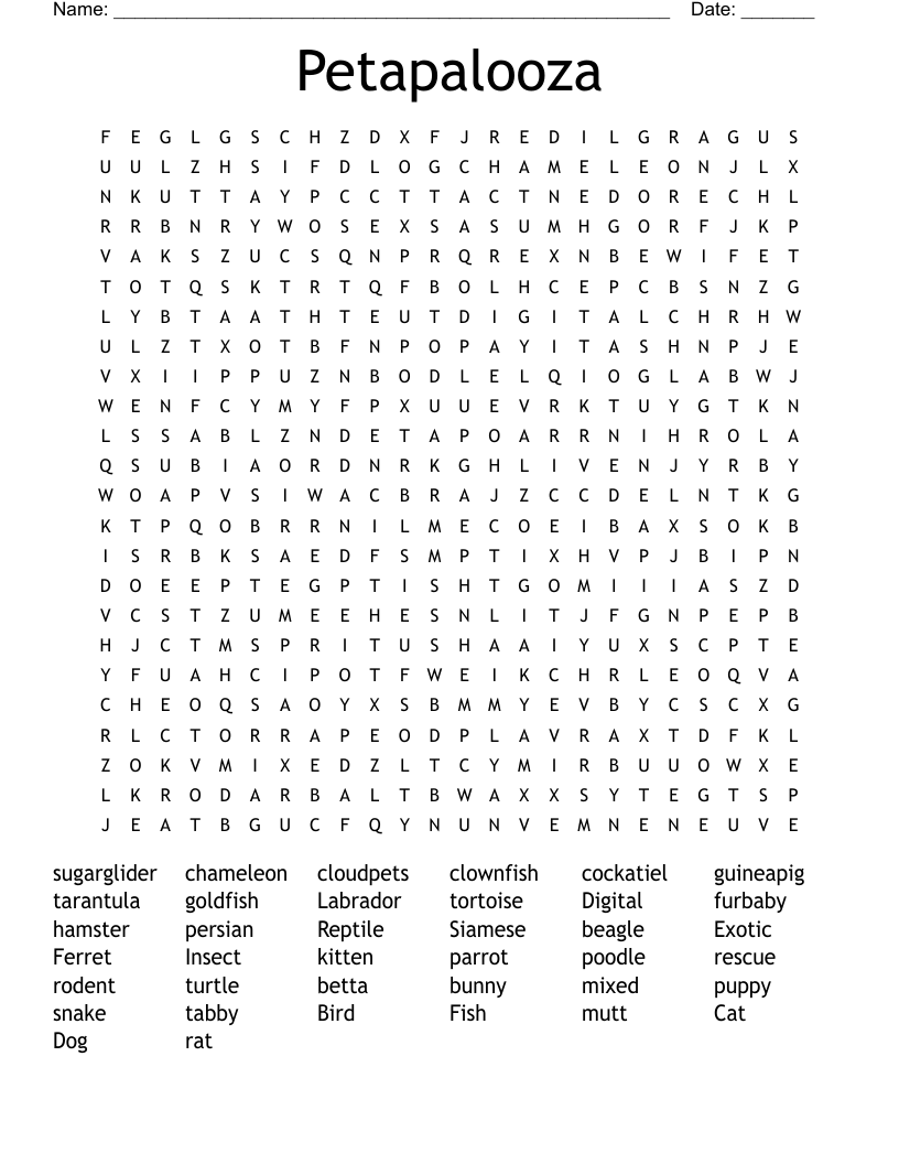 Petapalooza Word Search