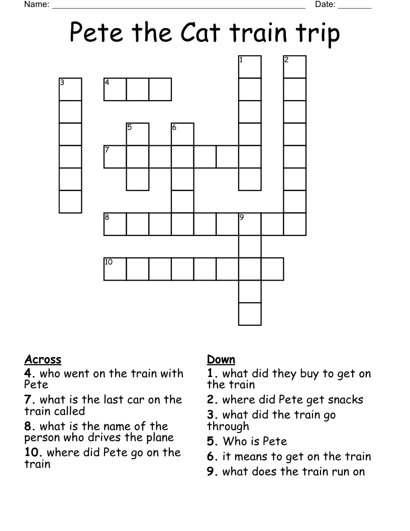Pete the Cat train trip Crossword