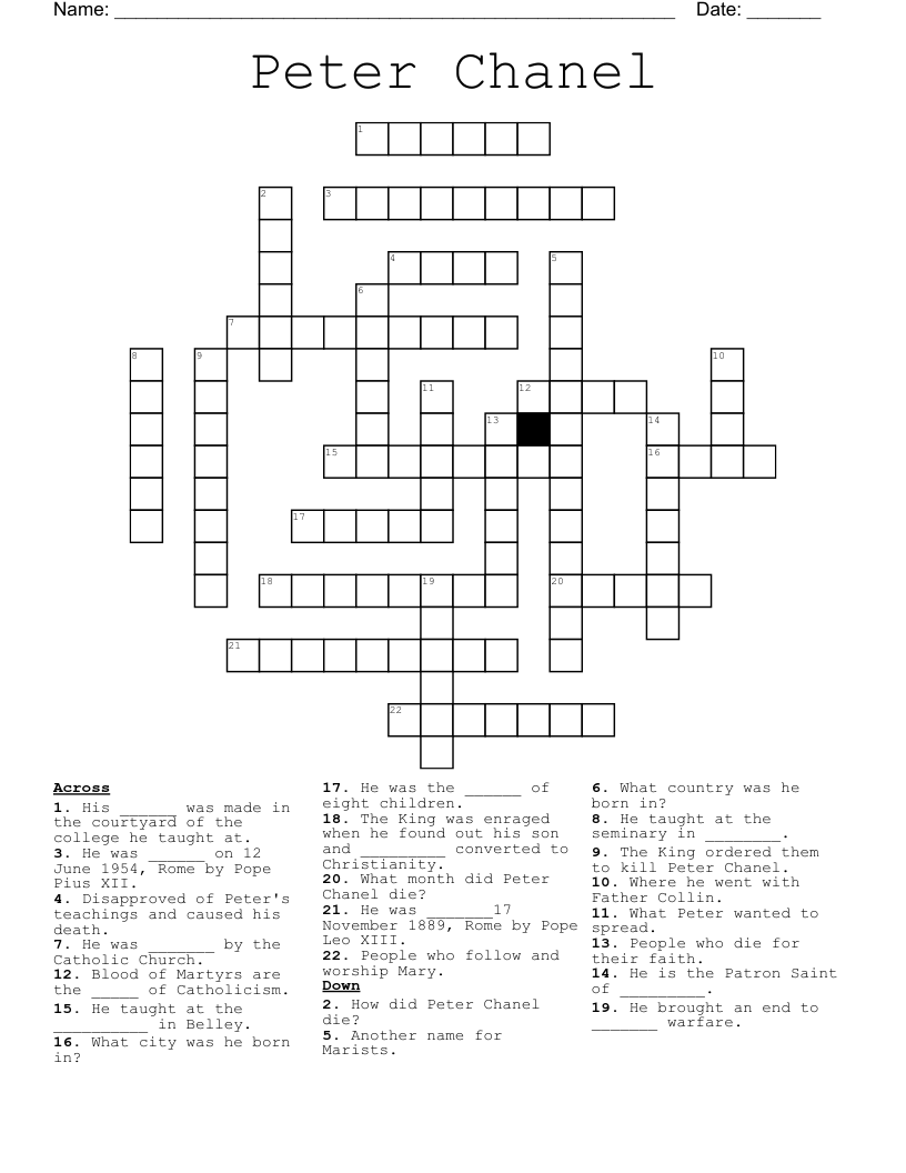 Peter Chanel Crossword
