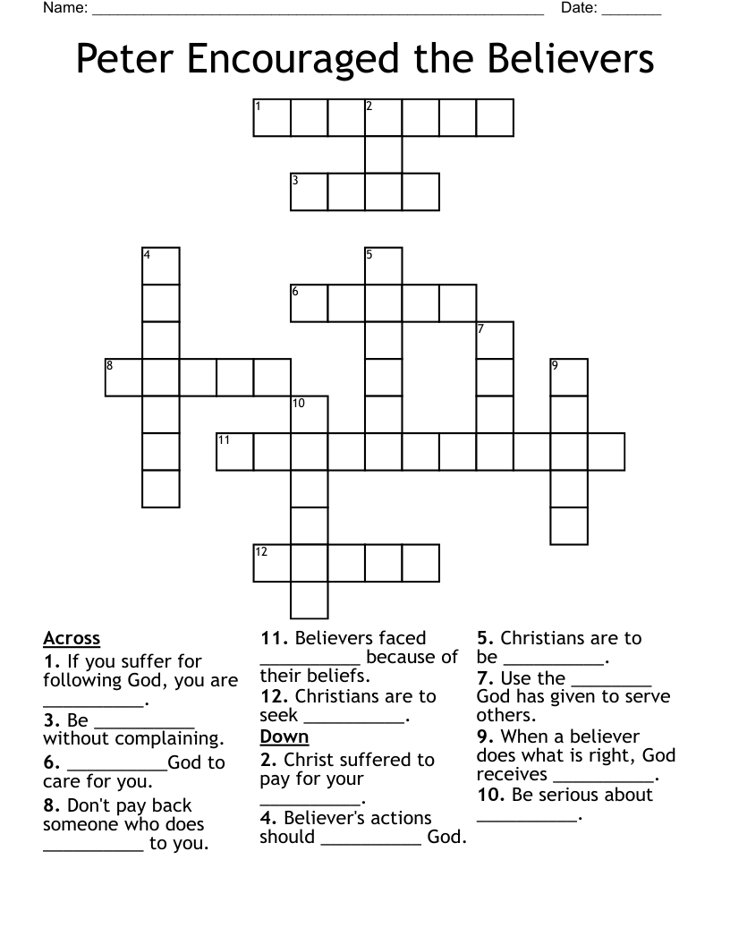 Peter Encouraged the Believers Crossword